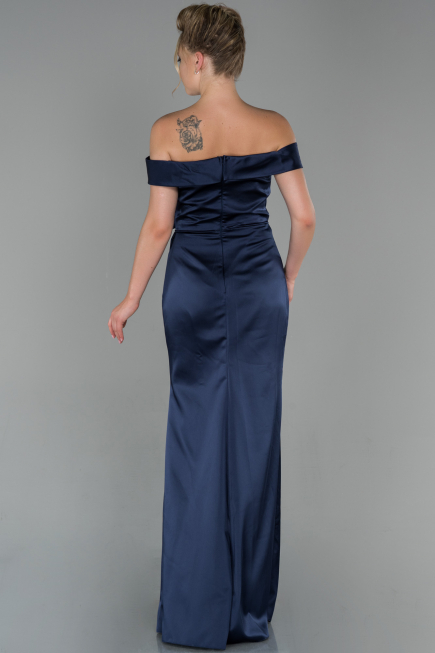 Abendkleid Satin Lang Marineblau ABU1713