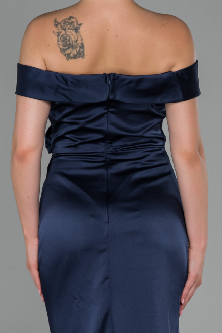 Abendkleid Satin Lang Marineblau ABU1713