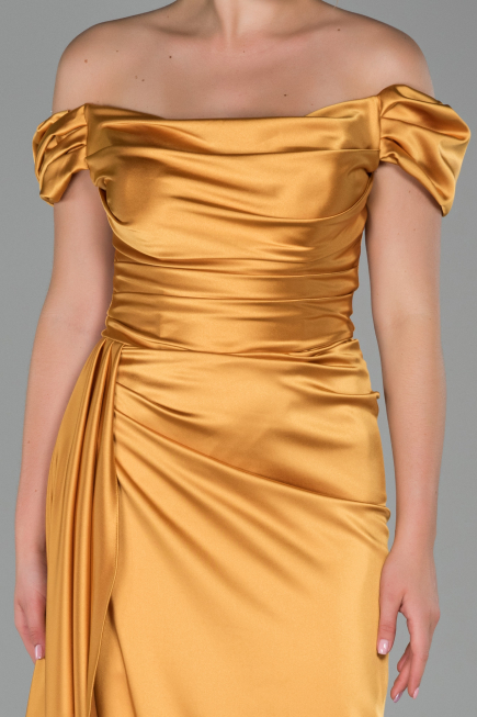 Verlobungskleid Satin Lang Senfgelb ABU1606
