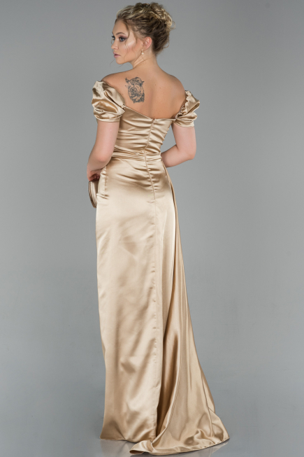 Verlobungskleid Satin Lang Gold ABU1606
