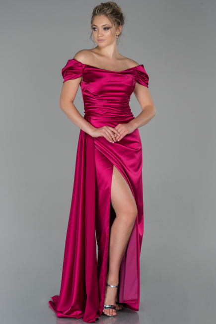 Verlobungskleid Satin Lang Fuchsie ABU1606