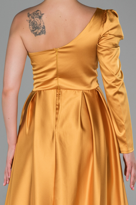 Abendkleid Lang Satin Senfgelb ABU1715