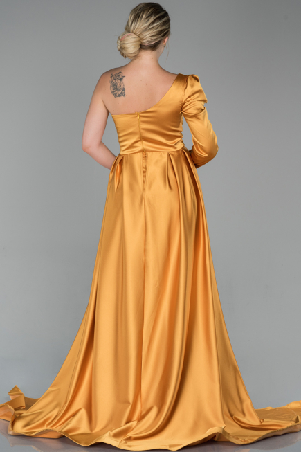 Abendkleid Lang Satin Senfgelb ABU1715