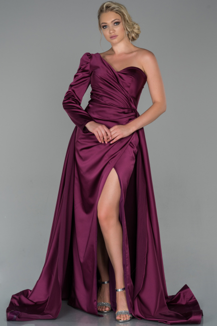 Abendkleid Satin Lang Pflaume ABU1715
