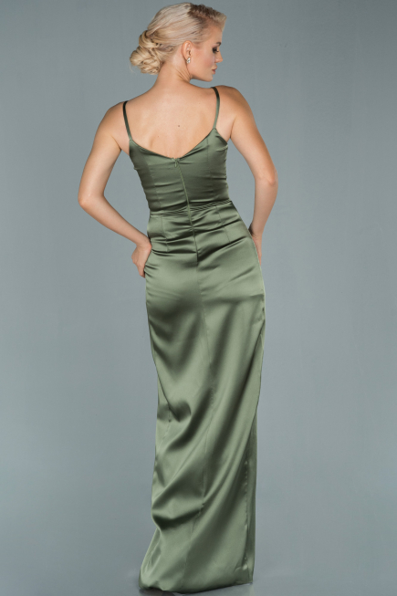 Khaki Abendkleid Satin Lang ABU564