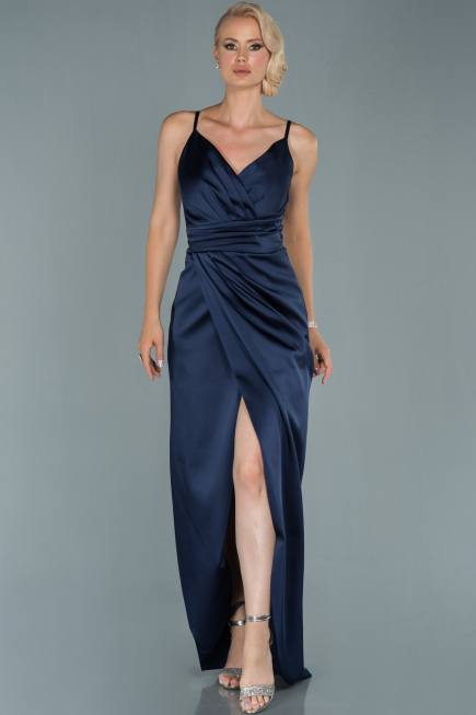 Abendkleid Lang Satin Marineblau ABU564