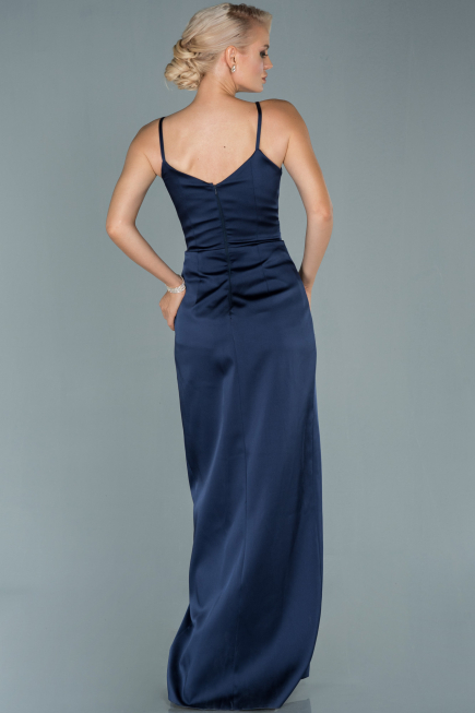 Abendkleid Lang Satin Marineblau ABU564
