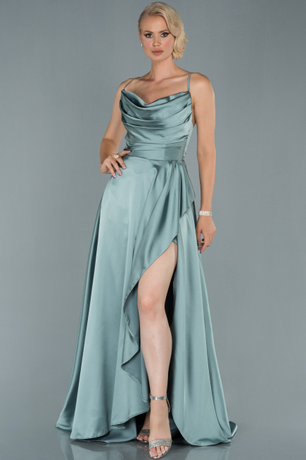 Minzgrün Abendkleid Satin Lang ABU1843
