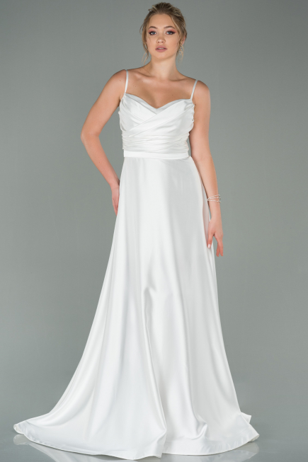 Weiß Abendkleid Satin Lang ABU1601