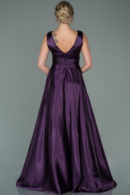 Violett dunkel Abendkleid Satin Lang ABU1737