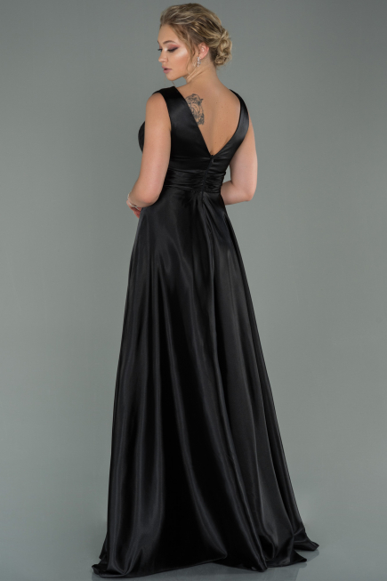 Schwarz Abendkleid Satin Lang ABU1737