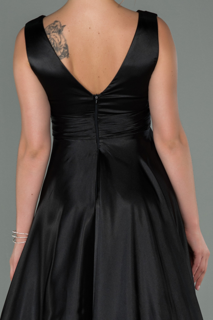 Schwarz Abendkleid Satin Lang ABU1737