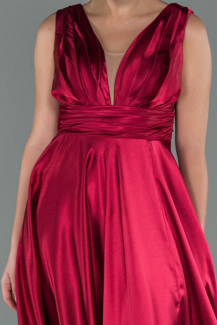 Kirschrot Abendkleid Satin Lang ABU1737