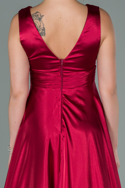 Kirschrot Abendkleid Satin Lang ABU1737