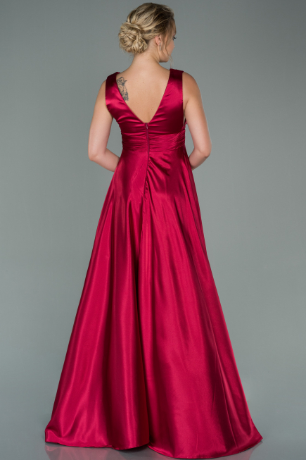 Kirschrot Abendkleid Satin Lang ABU1737