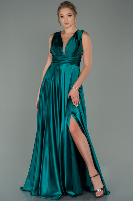 Smaragdgrün Abendkleid Satin Lang ABU1737