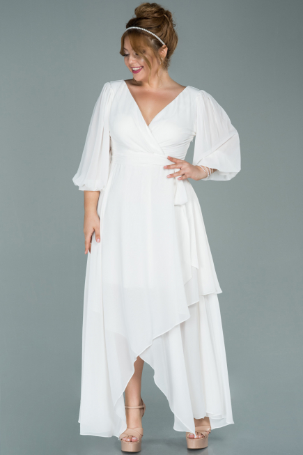 Weiß Kleider İn Groben Midi Chiffon ABK1083