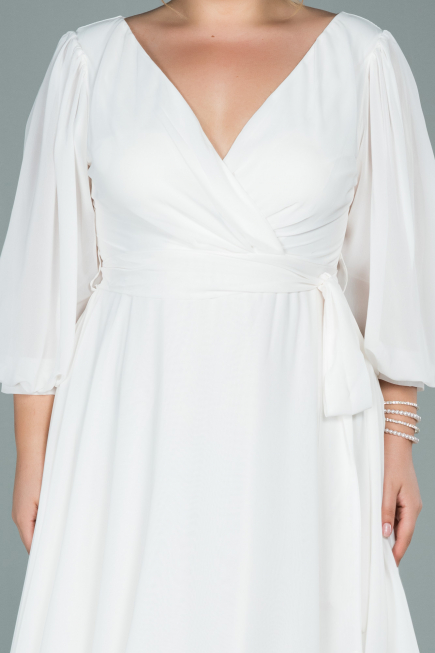 Weiß Kleider İn Groben Midi Chiffon ABK1083