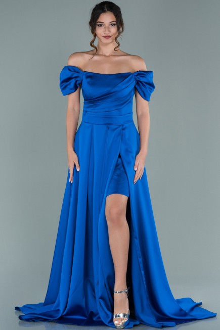 Sächsischblau Abendkleid Satin Lang ABU1716