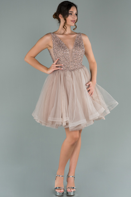 Partykleid Kurz Nerzbraun ABK1108