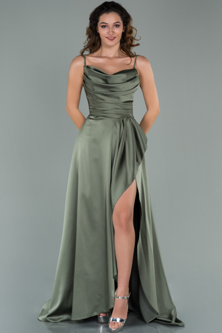 Abendkleid Lang Satin Khaki ABU1843