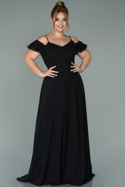 Kleider in Großen Größen Lang Chiffon Schwarz ABU1892