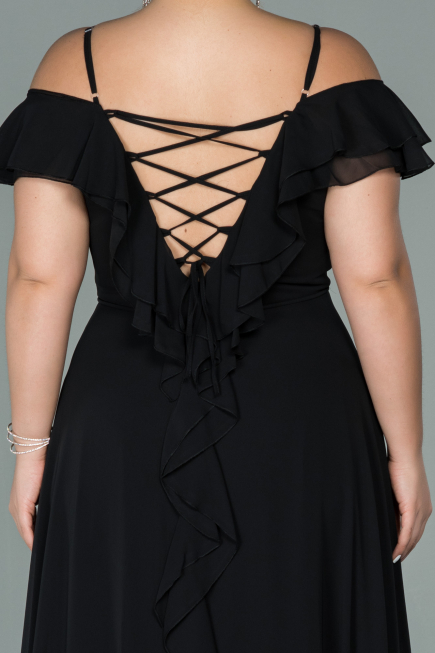Kleider in Großen Größen Lang Chiffon Schwarz ABU1892