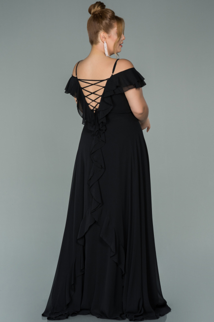 Kleider in Großen Größen Lang Chiffon Schwarz ABU1892