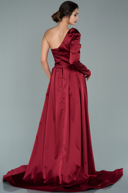 Weinrot Abendkleid Satin Lang ABU1715