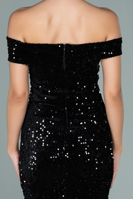 Partykleid Kurz Pailletten-Samt Schwarz ABK1130