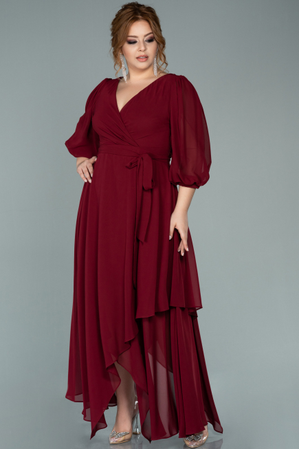Weinrot Kleider İn Groben Midi Chiffon ABK1083