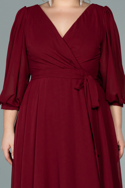 Weinrot Kleider İn Groben Midi Chiffon ABK1083