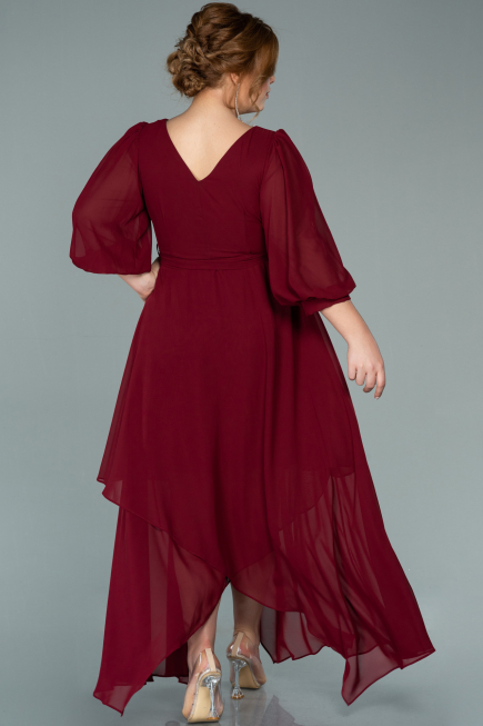 Weinrot Kleider İn Groben Midi Chiffon ABK1083