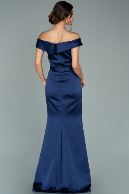 Abendkleid Lang Satin Marineblau ABU1943