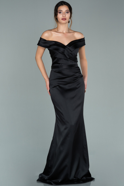 Abendkleid Lang Satin Schwarz ABU1943