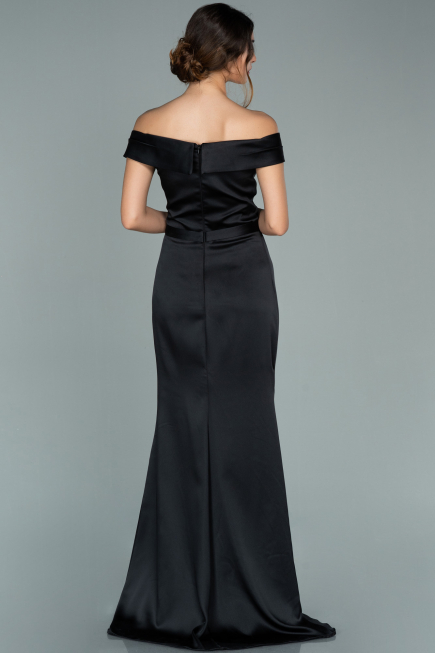 Abendkleid Lang Satin Schwarz ABU1943