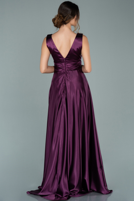 Abendkleid Lang Satin Pflaume ABU1737