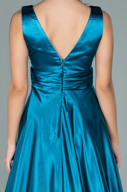 Petrolblau Abendkleid Satin Lang ABU1737