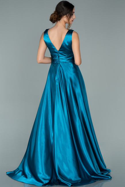 Petrolblau Abendkleid Satin Lang ABU1737