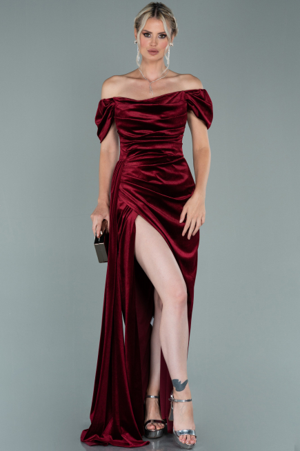 Abendkleid Lang Samt Weinrot ABU1990