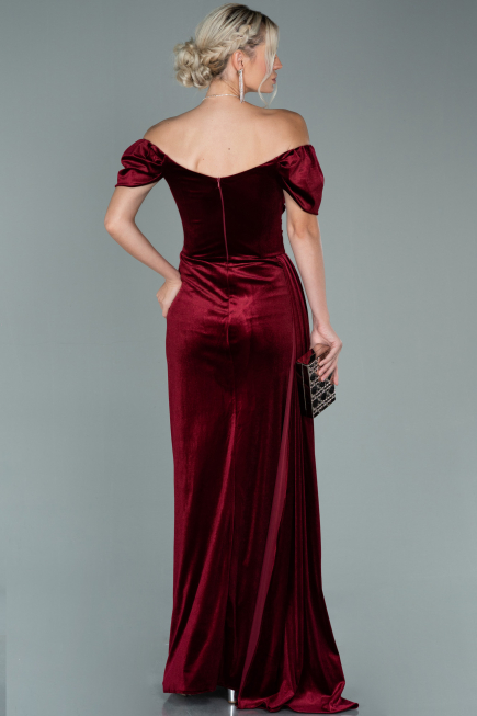Abendkleid Lang Samt Weinrot ABU1990