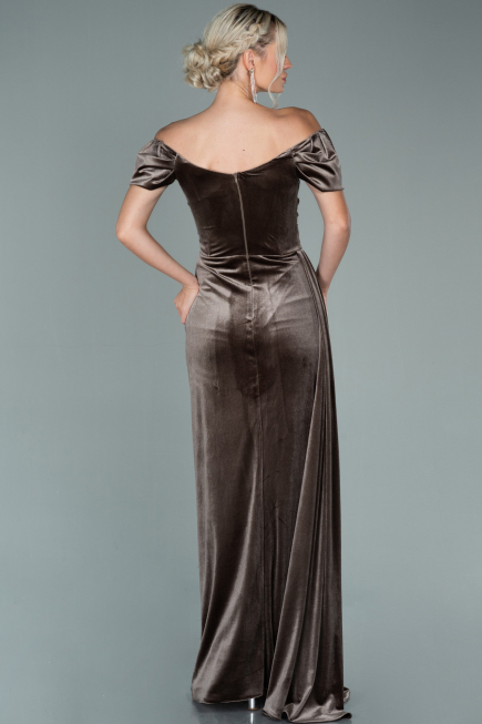 Cappuccino Abendkleid Samt Lang ABU1990