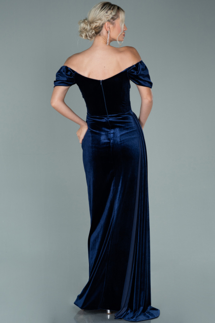 Abendkleid Lang Samt Marineblau ABU1990