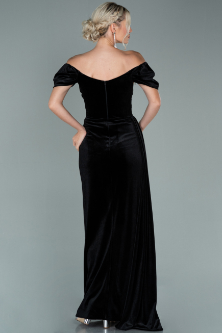 Abendkleid Lang Samt Schwarz ABU1990