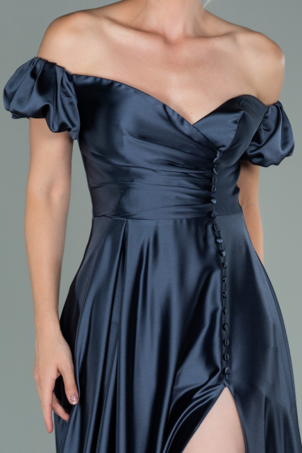 Anthrazit Abendkleid Satin Lang ABU1840