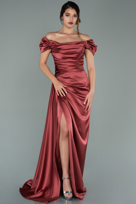 Zimtfarben Verlobungskleid Satin Lang ABU1606