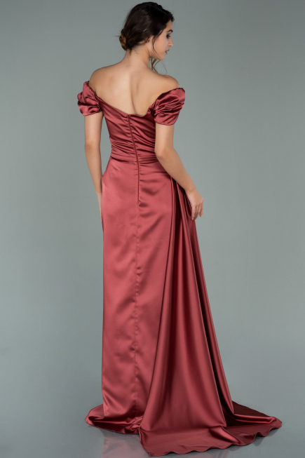 Zimtfarben Verlobungskleid Satin Lang ABU1606