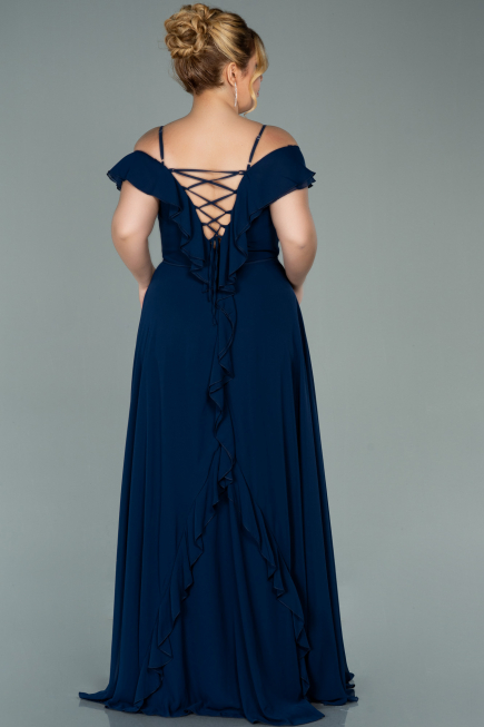 Marineblau Kleider İn Großen Größen Chiffon Lang ABU1892