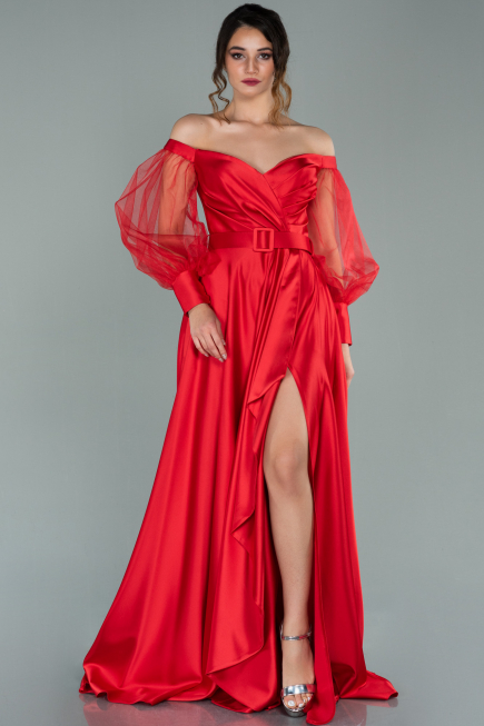 Abendkleid Lang Satin Rot ABU2025