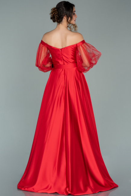 Abendkleid Lang Satin Rot ABU2025